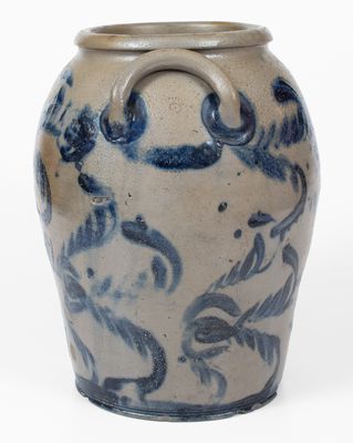 Attrib. David Parr, Sr., Baltimore, MD Stoneware Jar w/ Elaborate Cobalt Floral Decoration, c1825