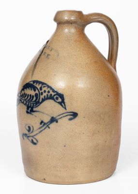 One-Gallon C.W. BRAUN / BUFFALO, N.Y. Stoneware Jug w/ Cobalt Bird Decoration