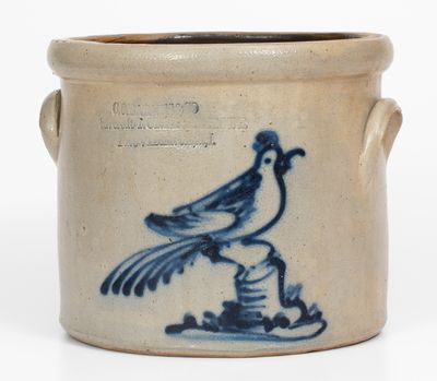 Scarce One-Gallon Providence, Rhode Island Stoneware Advertising Crock w/ Cobalt Bird Decoration