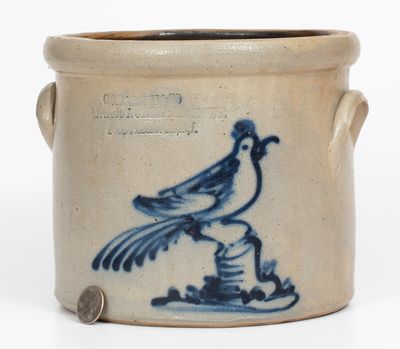 Scarce One-Gallon Providence, Rhode Island Stoneware Advertising Crock w/ Cobalt Bird Decoration