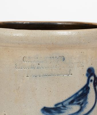 Scarce One-Gallon Providence, Rhode Island Stoneware Advertising Crock w/ Cobalt Bird Decoration