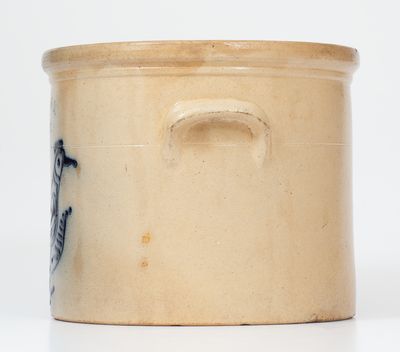 Rare N.A. WHITE & SON / UTICA, N.Y. Stoneware Crock w/ Cobalt Paddletail Bird Design