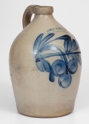 Rare COWDEN & WILCOX / HARRISBURG Stoneware Jug w/ Cobalt Cherries Decoration