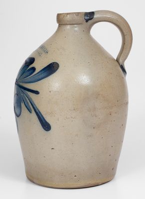 Rare COWDEN & WILCOX / HARRISBURG Stoneware Jug w/ Cobalt Cherries Decoration