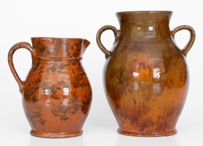 Two Pieces of Glazed Redware, attrib. Jacob Medinger, Montgomery County, PA