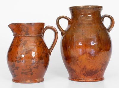 Two Pieces of Glazed Redware, attrib. Jacob Medinger, Montgomery County, PA