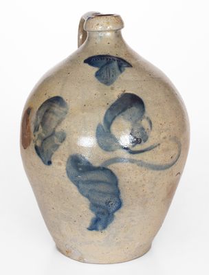 Jordan, NY One-Gallon Stoneware Jug w/ Cobalt Floral Decoration, c1840