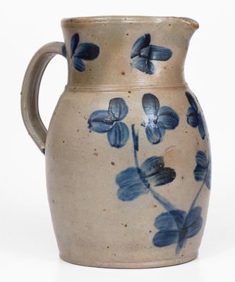 One-Gallon Baltimore Stoneware Pitcher w/ Cobalt Clover Decoration, c1860