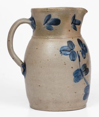 One-Gallon Baltimore Stoneware Pitcher w/ Cobalt Clover Decoration, c1860