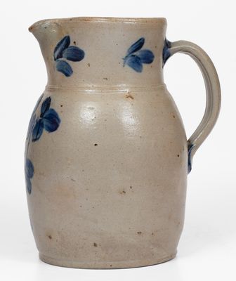 One-Gallon Baltimore Stoneware Pitcher w/ Cobalt Clover Decoration, c1860