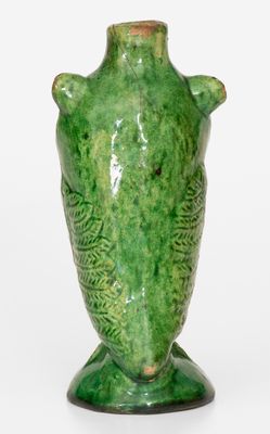 Extremely Rare Green-Glazed Moravian Redware Owl Bottle, Salem, NC, 1804-1820