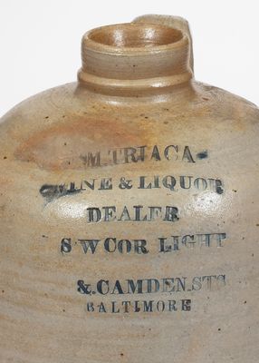 Stoneware Jug w/ Baltimore, MD Advertising, M. Triaca, Light & Camden Streets