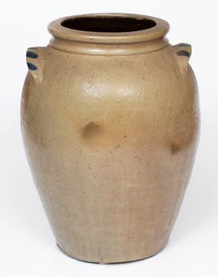 Outstanding Ohio Stoneware Jar w/ Elaborate Brushed Owl Decoration, circa 1860