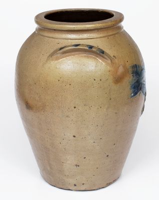 Outstanding Ohio Stoneware Jar w/ Elaborate Brushed Owl Decoration, circa 1860