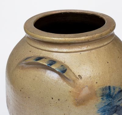 Outstanding Ohio Stoneware Jar w/ Elaborate Brushed Owl Decoration, circa 1860