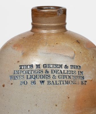 One-Gallon Baltimore, MD Stoneware Advertising Jug, Thomas M. Green & Bro.