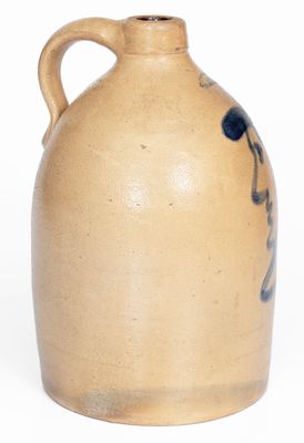 Rare E.W. FARRINGTON & CO. / ELMIRA, N.Y. Stoneware Jug w/ Man-in-the-Moon Decoration