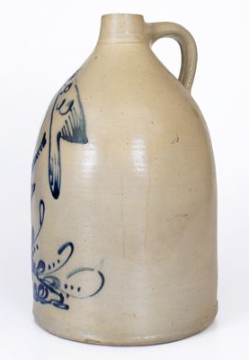 Outstanding 4 Gal. Fort Edward, NY Stoneware Jug w/ Bird-on-Stump Decoration