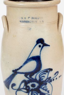 3 Gal. E. & L. P. NORTON / BENNINGTON, VT Stoneware Churn w/ Bold Bird Decoration