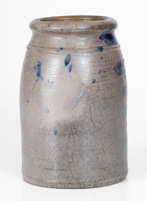 Exceptional Small-Sized Western PA Stoneware Canning Jar w/ Stripe and Dot Decoration