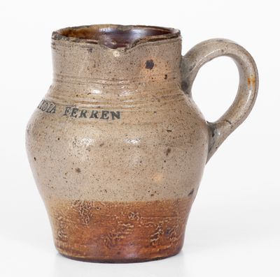 Important LYDIA FERREN, Charlestown, Mass., Stoneware Cream Pitcher, early 19th century