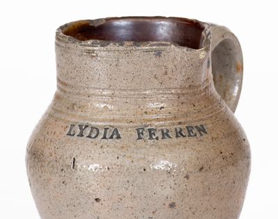 Important LYDIA FERREN, Charlestown, Mass., Stoneware Cream Pitcher, early 19th century