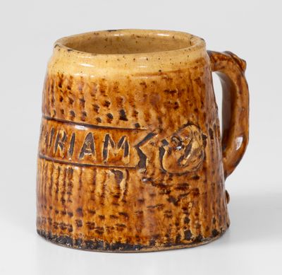 Rustic Yellowware Mug Inscribed MIRIAM, possibly E. & L. P. Norton, Bennington, VT