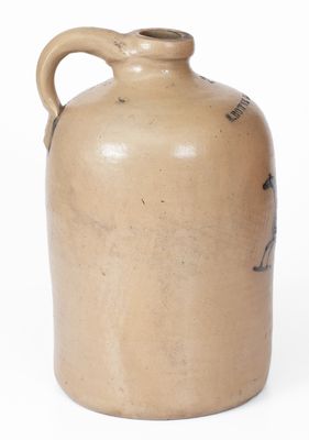 Extremely Rare New York City Stoneware Jug w/ Horse Decoration and Druggist Advertising