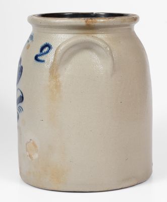 2 Gal. JOHN BURGER / ROCHESTER Stoneware Jar w/ Bold Slip-Trailed Floral Decoration