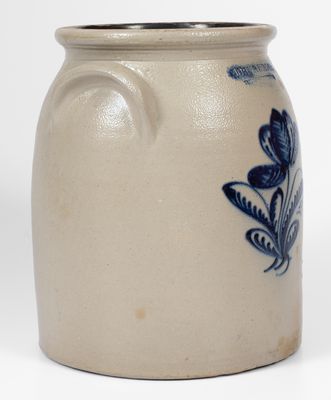 2 Gal. JOHN BURGER / ROCHESTER Stoneware Jar w/ Bold Slip-Trailed Floral Decoration