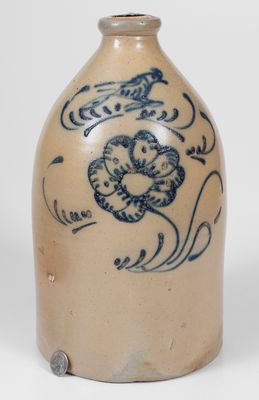 Attrib. Somerset, Massachusetts Stoneware Jug w/ Slip-Trailed Bird and Floral Decoration