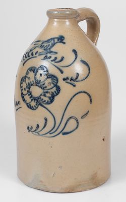 Attrib. Somerset, Massachusetts Stoneware Jug w/ Slip-Trailed Bird and Floral Decoration