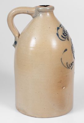 Attrib. Somerset, Massachusetts Stoneware Jug w/ Slip-Trailed Bird and Floral Decoration