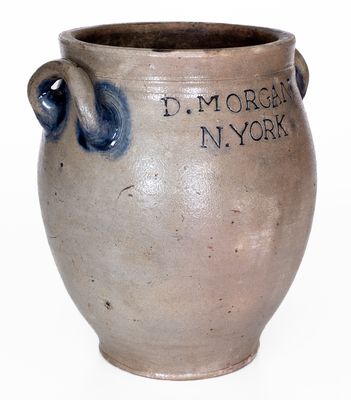 Extremely Rare D. MORGAN / N. YORK One-Gallon Open-Handled Stoneware Jar, c1800