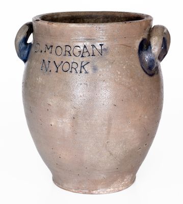 Extremely Rare D. MORGAN / N. YORK One-Gallon Open-Handled Stoneware Jar, c1800