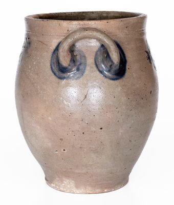 Extremely Rare D. MORGAN / N. YORK One-Gallon Open-Handled Stoneware Jar, c1800