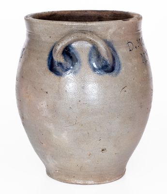 Extremely Rare D. MORGAN / N. YORK One-Gallon Open-Handled Stoneware Jar, c1800