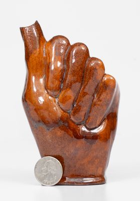 Rare and Fine Redware Hand-Form Bottle, American, 19th century