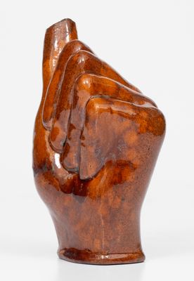 Rare and Fine Redware Hand-Form Bottle, American, 19th century