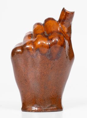 Rare and Fine Redware Hand-Form Bottle, American, 19th century