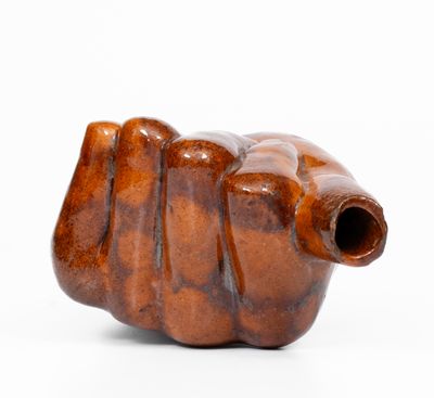 Rare and Fine Redware Hand-Form Bottle, American, 19th century