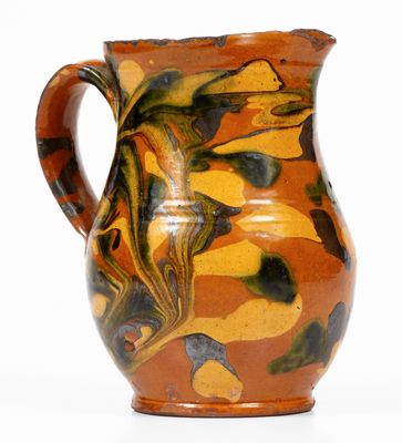 Exceptional New England Redware Cream Pitcher w/ Three-Color Marbled Slip Decoration, probably Norwalk