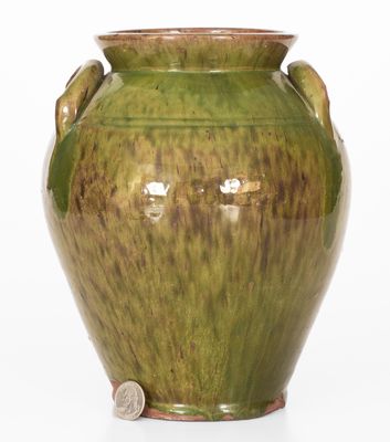 Rare and Fine New England Redware Jar with Vibrant Green Glaze