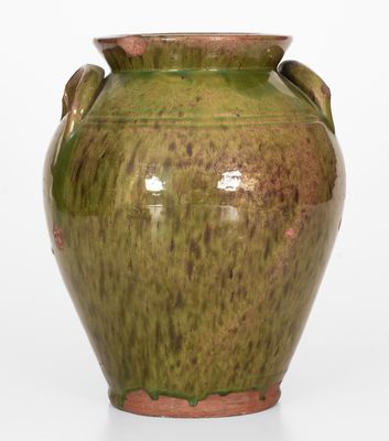 Rare and Fine New England Redware Jar with Vibrant Green Glaze