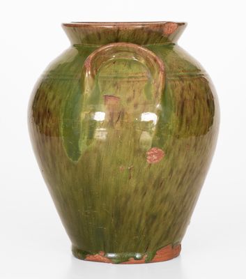 Rare and Fine New England Redware Jar with Vibrant Green Glaze