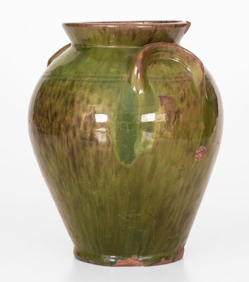 Rare and Fine New England Redware Jar with Vibrant Green Glaze