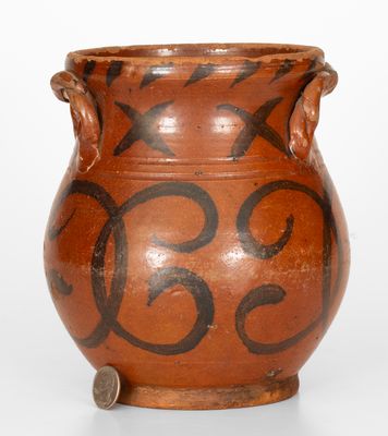 Scarce Redware Jar with Rope Handles att. David Mandeville, Circleville, NY, c1830