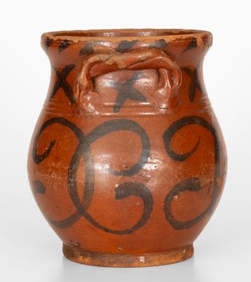 Scarce Redware Jar with Rope Handles att. David Mandeville, Circleville, NY, c1830