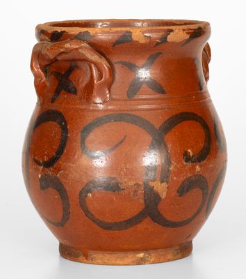 Scarce Redware Jar with Rope Handles att. David Mandeville, Circleville, NY, c1830