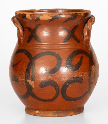 Scarce Redware Jar with Rope Handles att. David Mandeville, Circleville, NY, c1830